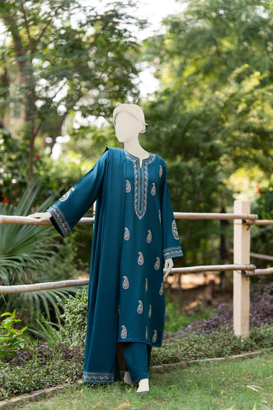 3pc Unstitched Dhanak With Border Emb Dhanak Shawl