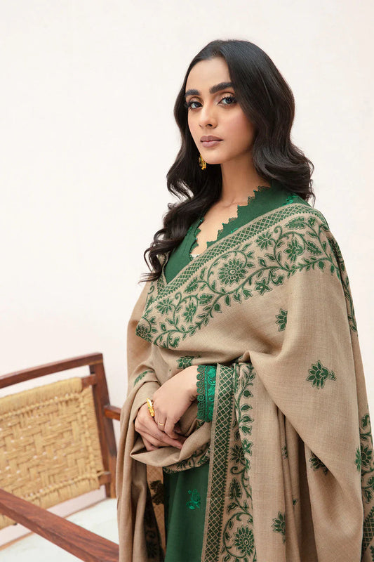 3PC Dhannak Embroidered suit with Printed Shawll