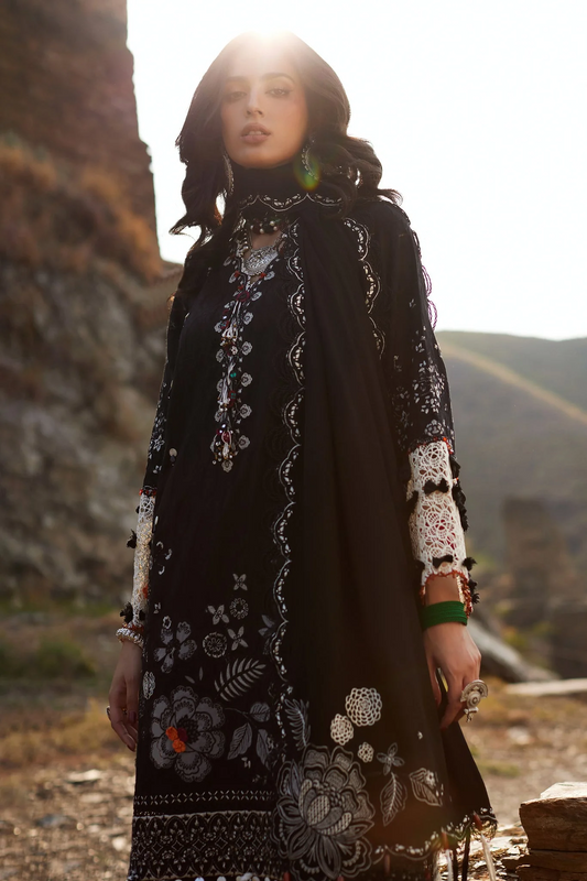 Elaf 3pc Unstitched Dhanak Fabric embroidered dress