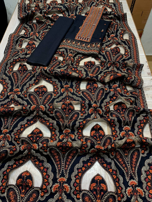 Bareeze 1672 Unstitched Luxury Dhanak Heavy Embroidered 3PC Suit With Laser Cut Shawl Black