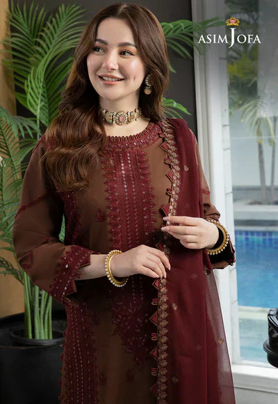 Asim Jofa, unstitched 3 piece lawn sequence embroidered suit SS-1001