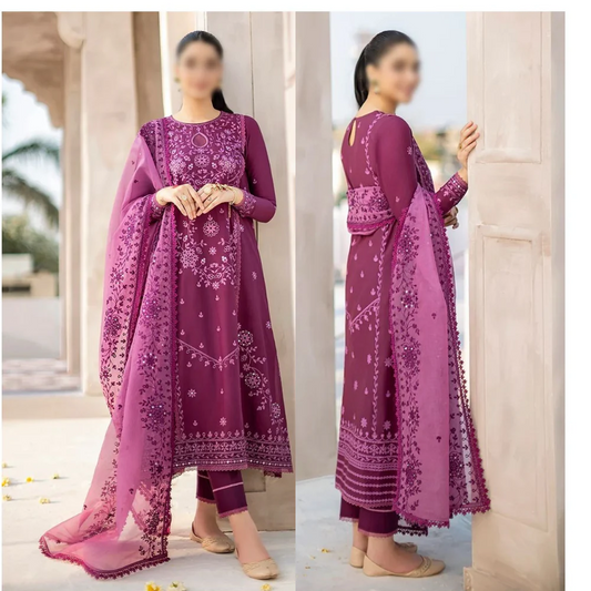 Cross Stitch, unstitched 3 piece lawn embroidered suit with khadi net emb dupata