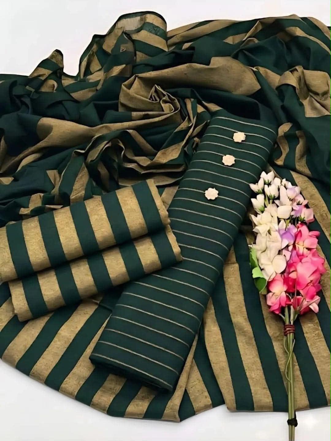 Khaadi Sussi 3pc Strips Green Mehndi Print | Winter Viral Dresses