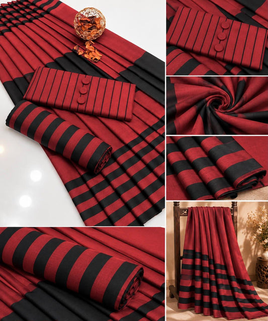 Khaadi Sussi 3pc Strips Black Red Print | Winter Viral Dresses