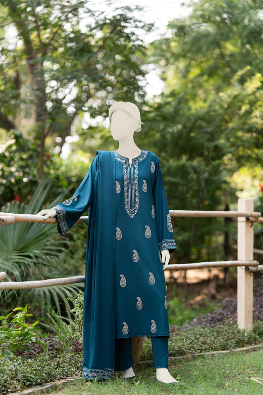 3pc Unstitched Dhanak With Border Emb Dhanak Shawl