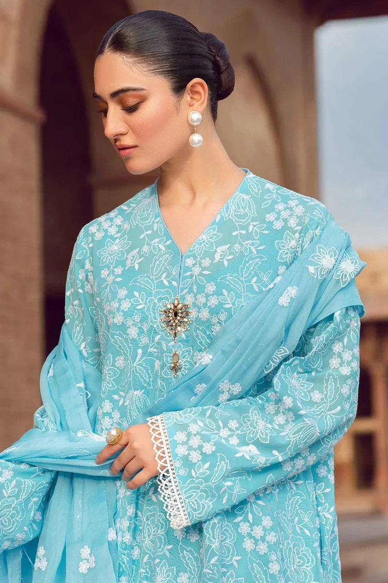 Bareeze Embroidered 3pc lawn dress with embroidered chiffon dupatta