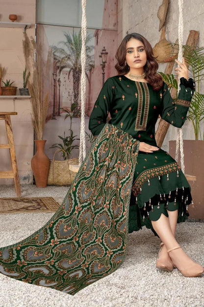 Bareeze 1672 Unstitched Luxury Dhanak Heavy Embroidered 3PC Suit With Laser Cut Shawl