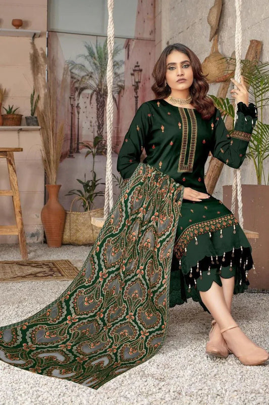 Bareeze 1672 Unstitched Luxury Dhanak Heavy Embroidered 3PC Suit With Laser Cut Shawl