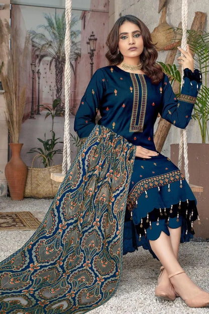 Bareeze 1672 Unstitched Luxury Dhanak Heavy Embroidered 3PC Suit With Laser Cut Shawl