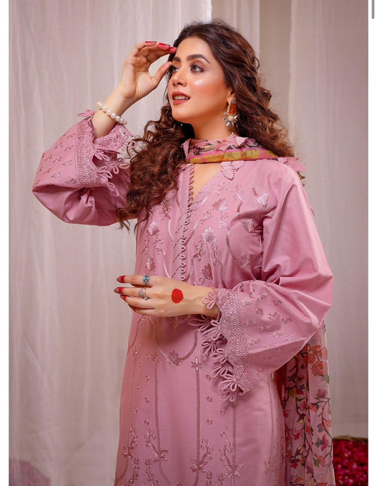 3PC Lawn Heavy Embroidered Shirt Digital Printed Dupatta.