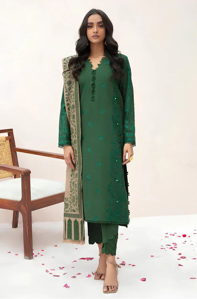 3PC Dhannak Embroidered suit with Printed Shawll