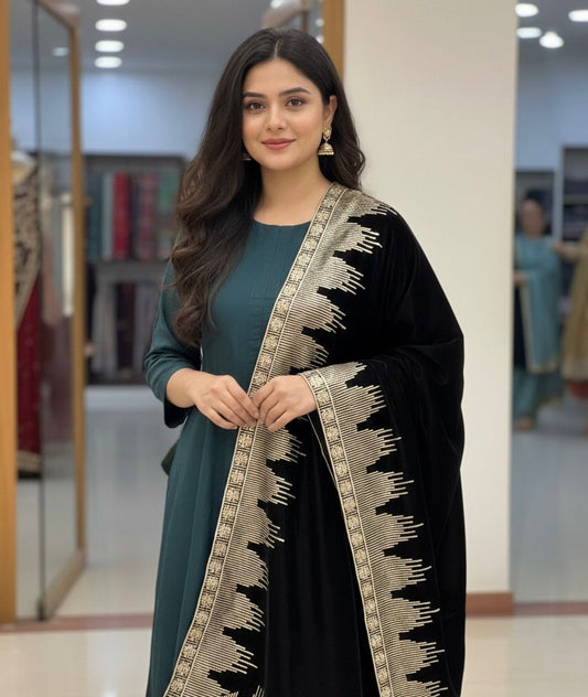 Velvet Shawl Embroidered Luxury