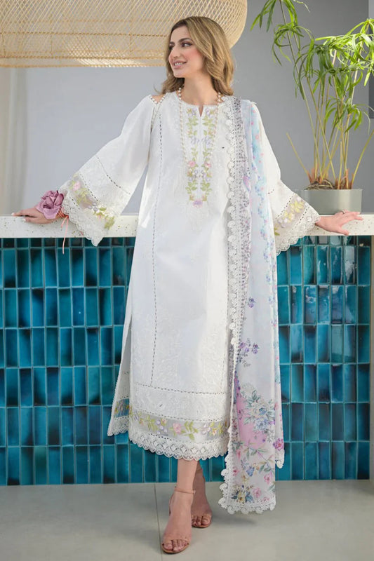 JAZMIN SUMMER 3PC LAWN EMBROIDERED WITH PRINT MONAR DUPATA