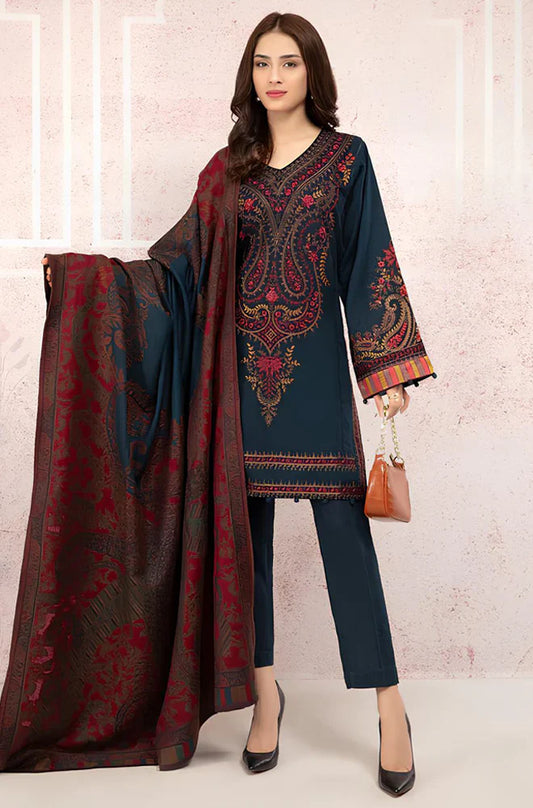 Winter 3PC Khaddar Embroidered Suit with Printed Wool Shawll