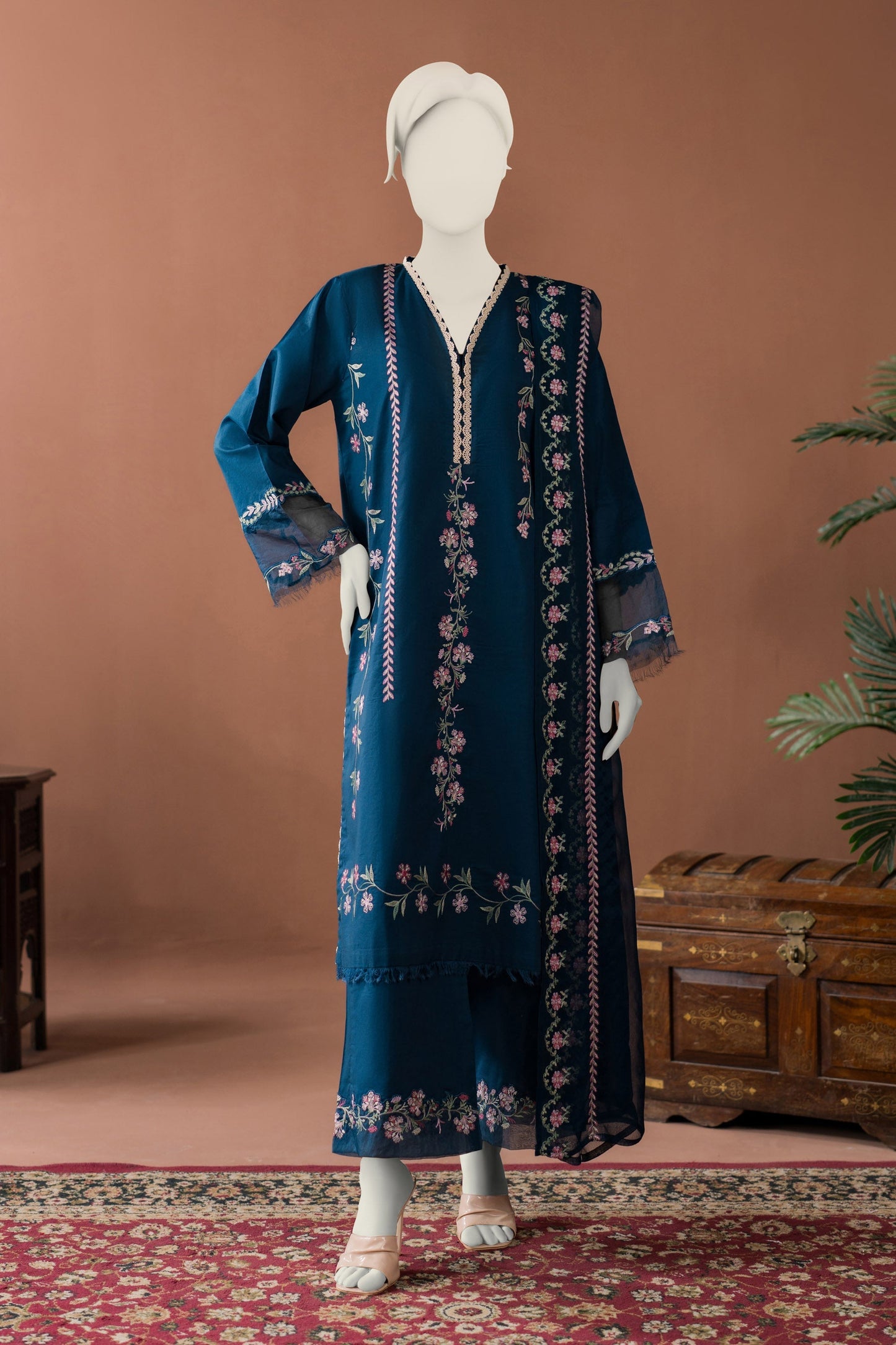 3pc Unstiched Dhanak emb with Emb Dupata