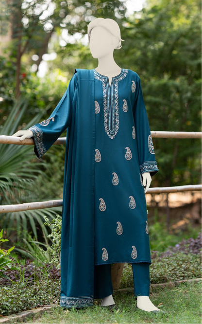 3pc Unstitched Dhanak With Border Emb Dhanak Shawl