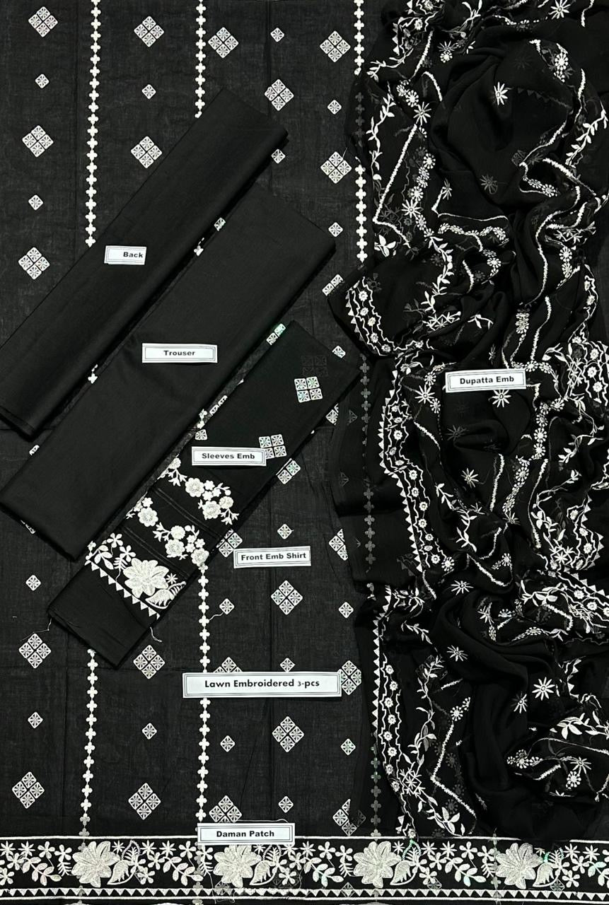 3pc Bareeze Black Embroidered with Embroidered Dupata 1922
