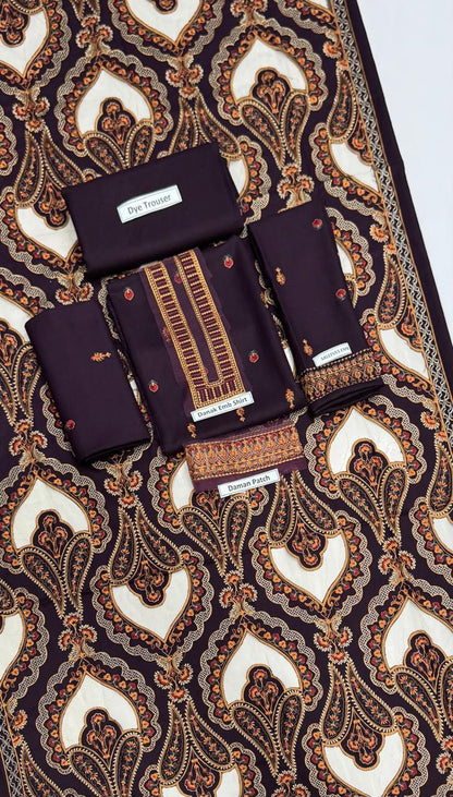 Bareeze 1672 Unstitched Luxury Dhanak Heavy Embroidered 3PC Suit With Laser Cut Shawl ( Purple )