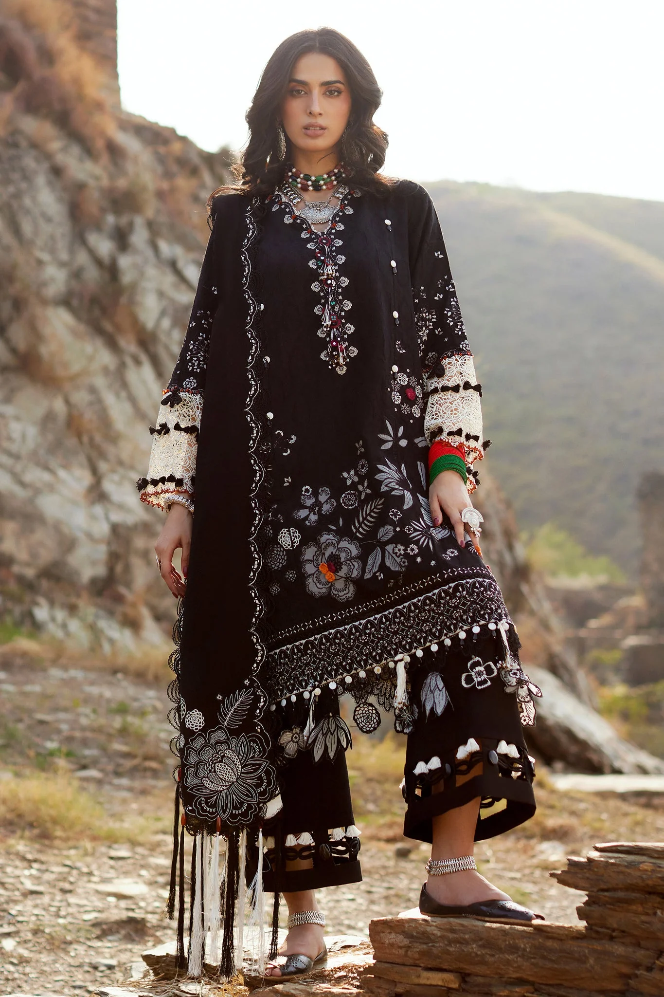 Elaf 3pc Unstitched Dhanak Fabric embroidered dress