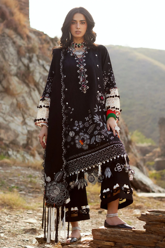 Elaf 3pc Unstitched Dhanak Fabric embroidered dress