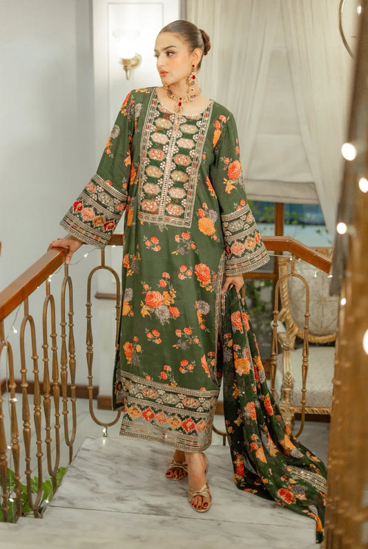 Aneelas Silk Dress Embroidered 3 Piece Unstitched