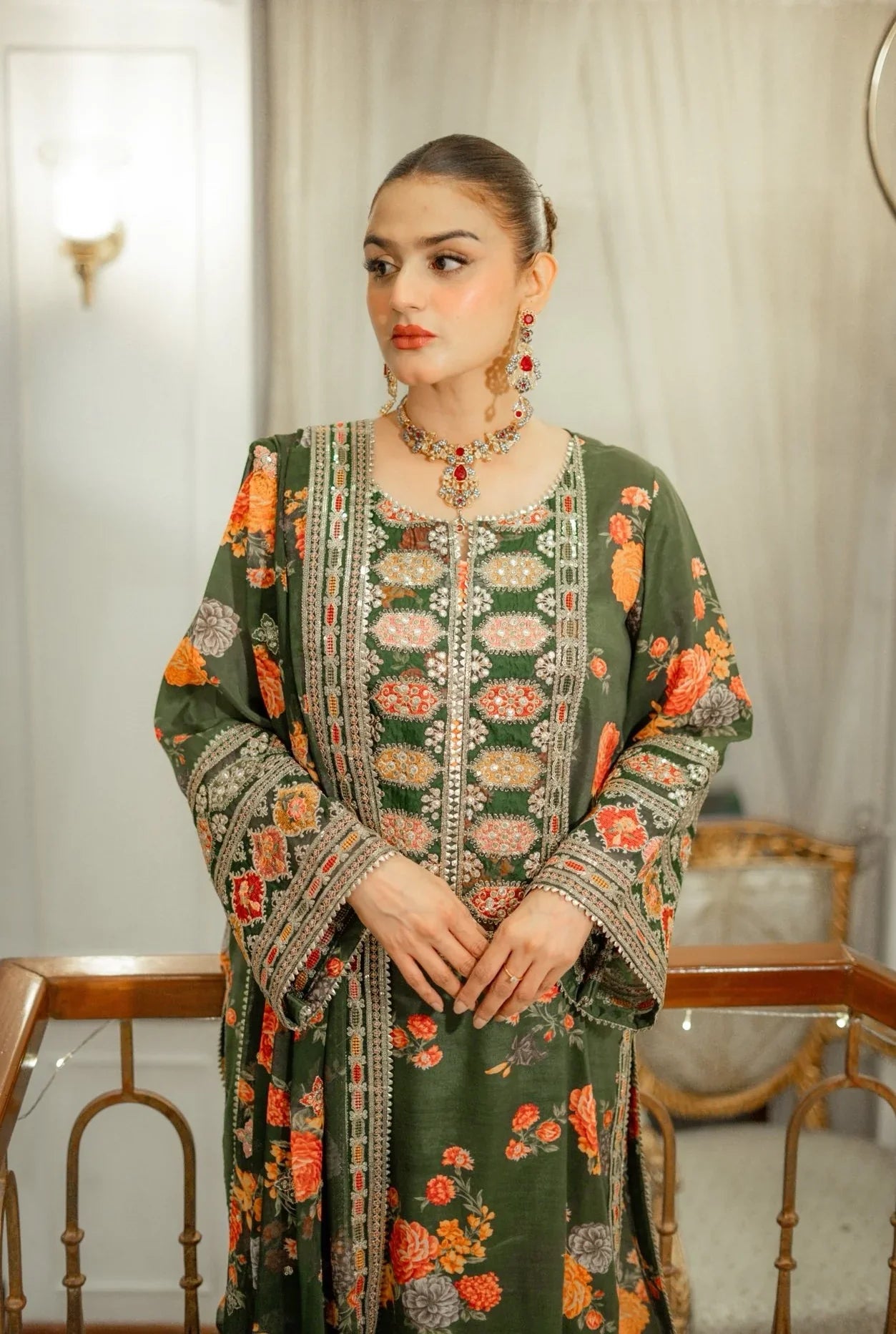 Aneelas Silk Dress Embroidered 3 Piece Unstitched