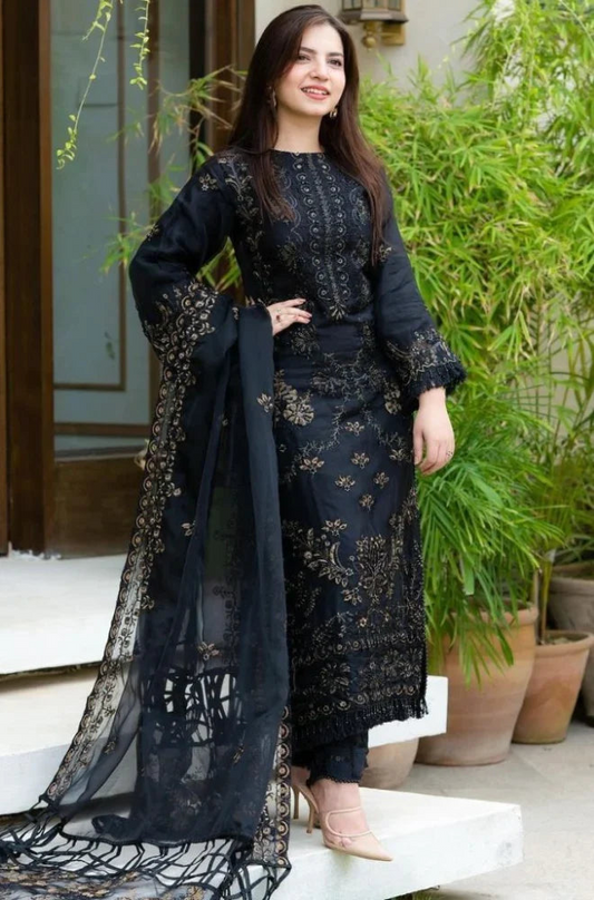 NISA - 3PC Lawn Embroidered Shirt With Chiffon Embroidered Dupatta SS1002