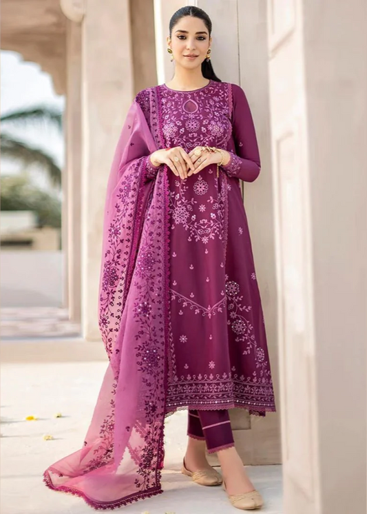 Cross Stitch, unstitched 3 piece lawn embroidered suit with khadi net emb dupata
