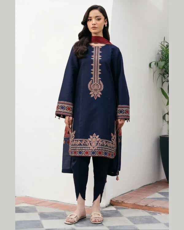 JAZMIN 3PC UNSTITCHED DHANK FABRIC WITH EMB DUPATA