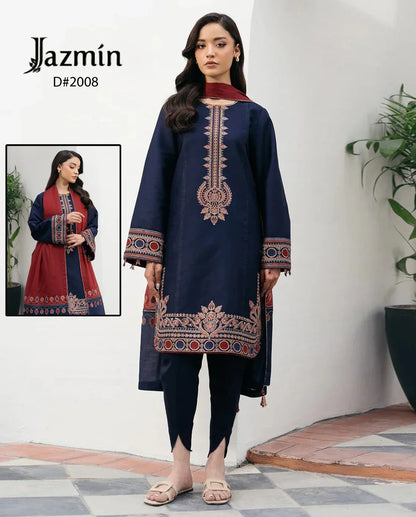 JAZMIN 3PC UNSTITCHED DHANK FABRIC WITH EMB DUPATA