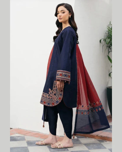 JAZMIN 3PC UNSTITCHED DHANK FABRIC WITH EMB DUPATA