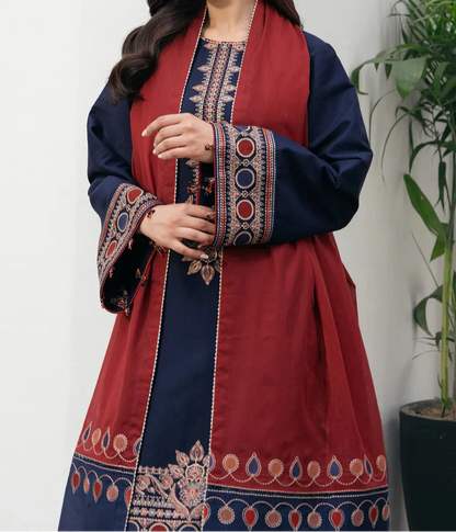 JAZMIN 3PC UNSTITCHED DHANK FABRIC WITH EMB DUPATA