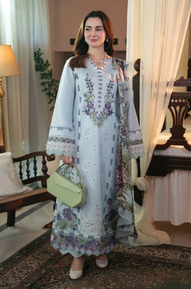 3PC Lawn Embroidered Suit Ready to Wear Dupatta Sky