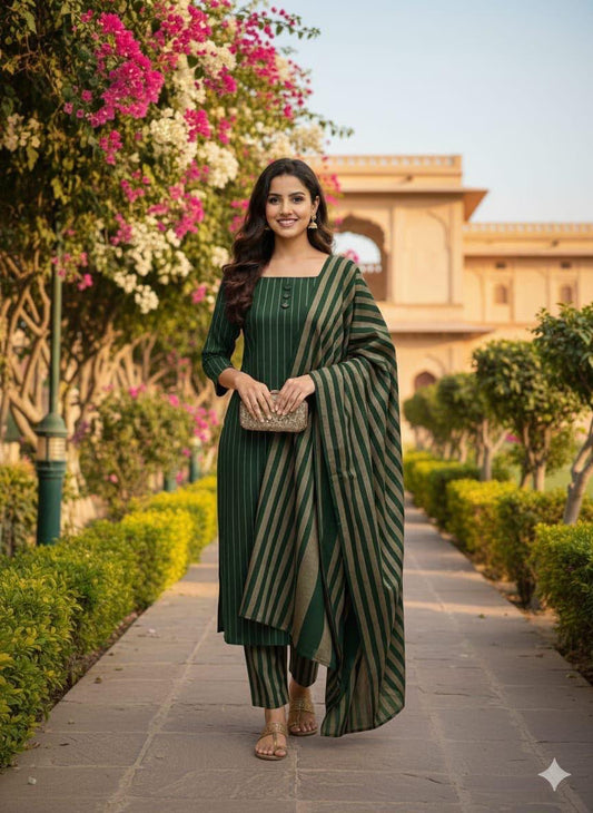 Khaadi Sussi 3pc Strips Green Mehndi Print | Winter Viral Dresses