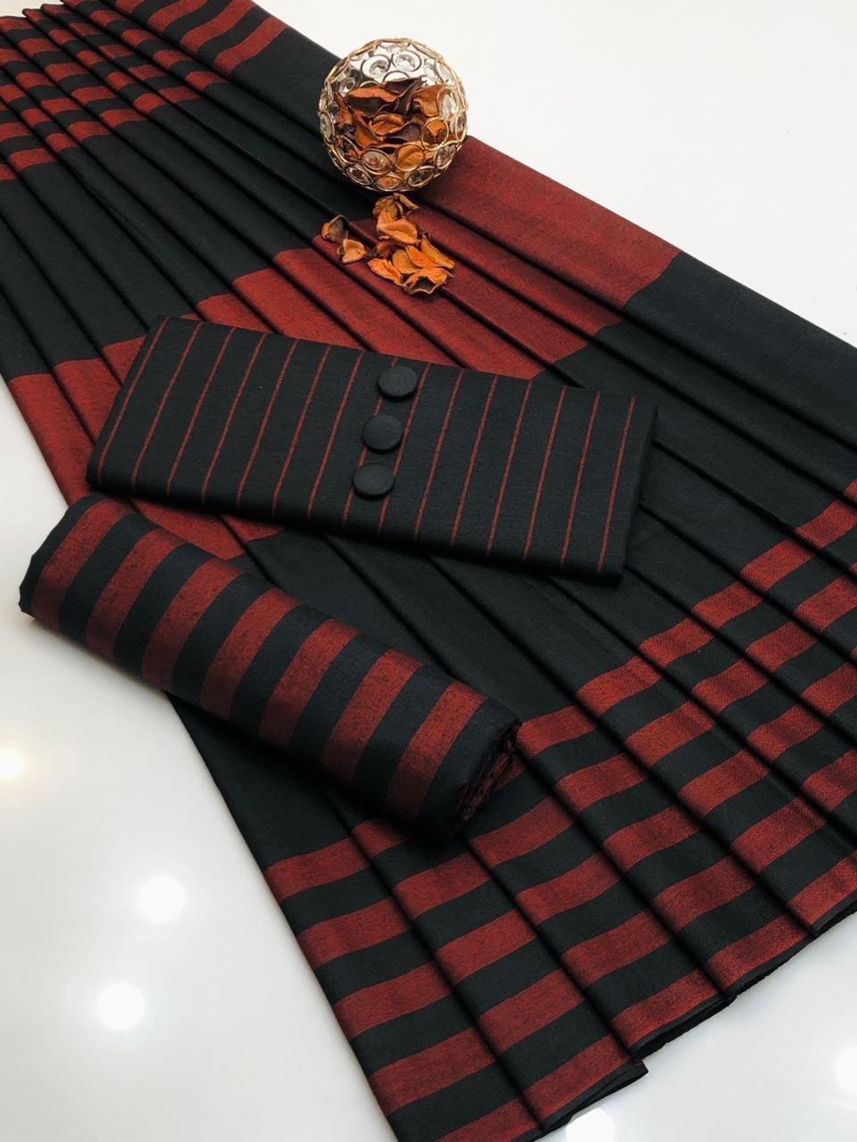 Khaadi Sussi 3pc Strips Black Mehroon Print | Winter Viral Dresses
