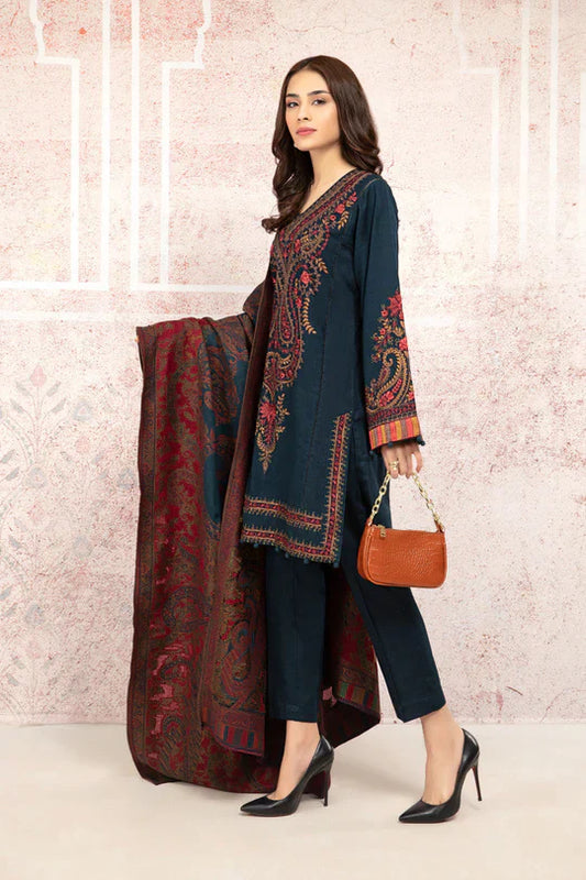Winter 3PC Khaddar Embroidered Suit with Printed Wool Shawll
