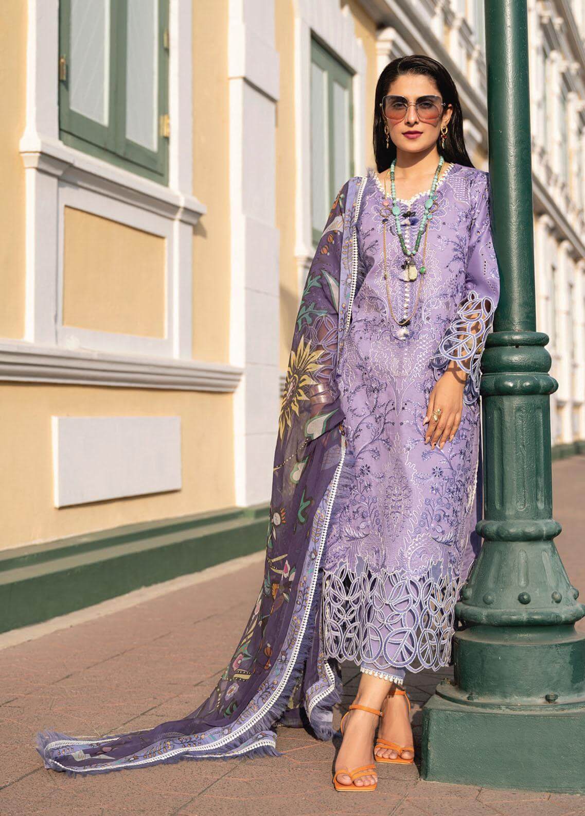 3 Pc Unstitched Embroidered Lawn Suit With Digital Printed Dupatta